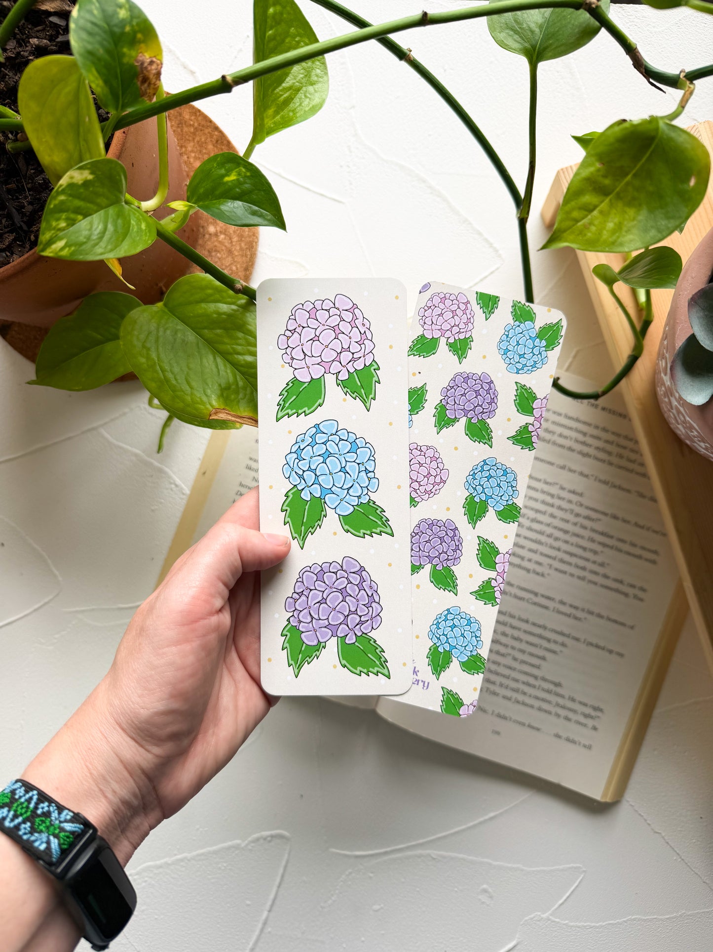 Double Sided Hydrangea Bookmark
