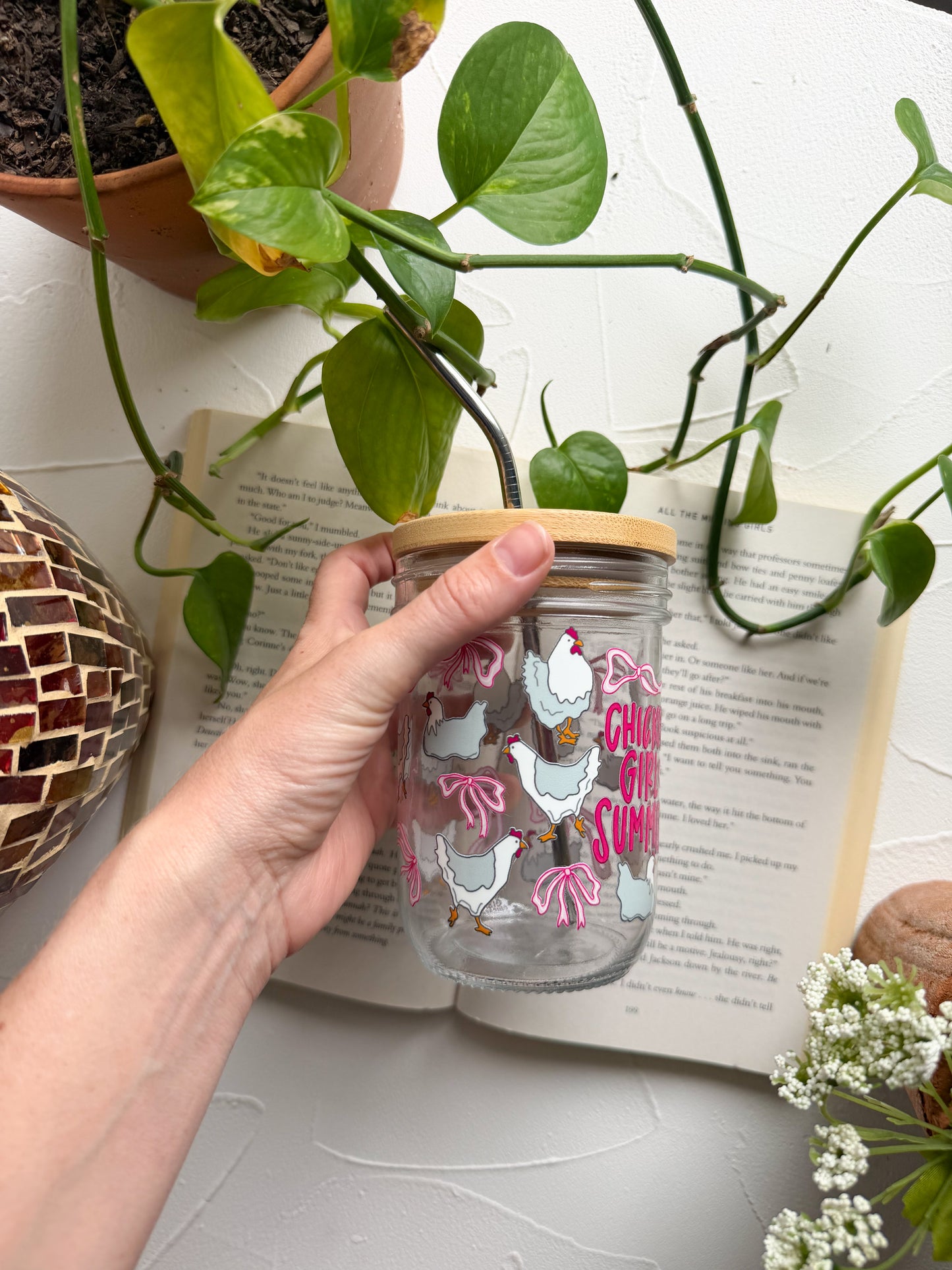Chicken Girl Summer Mason Jar Cups