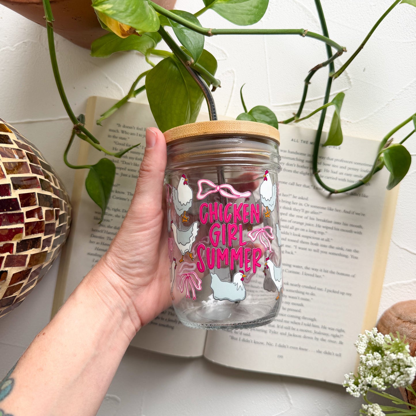 Chicken Girl Summer Mason Jar Cups