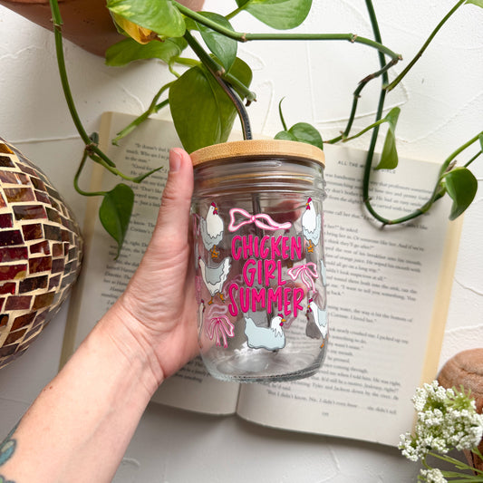 Chicken Girl Summer Mason Jar Cups
