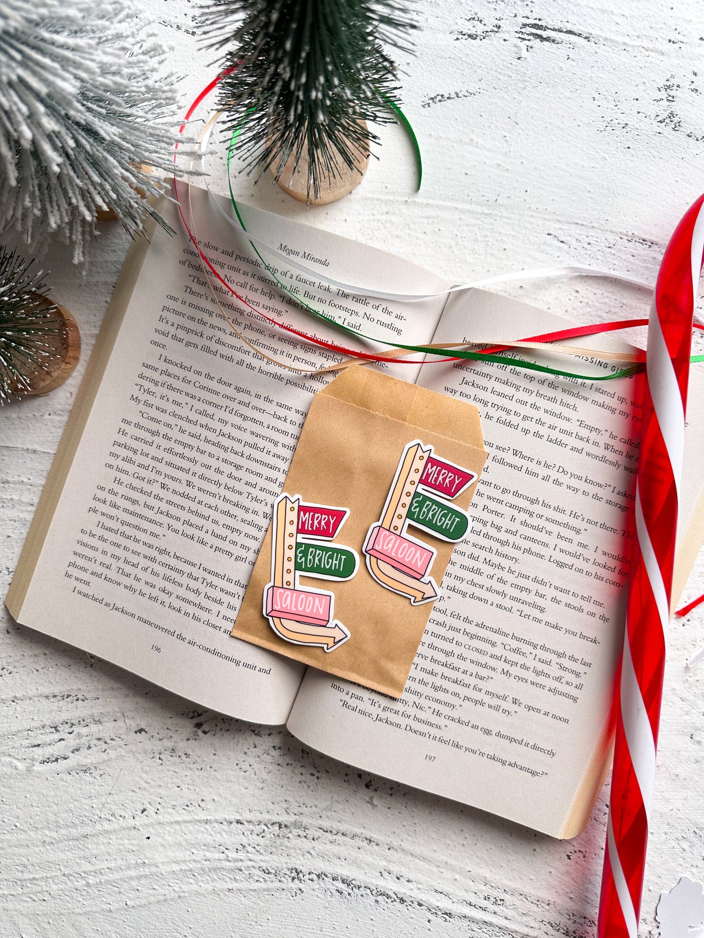 Merry and Bright Saloon Sign Sticker