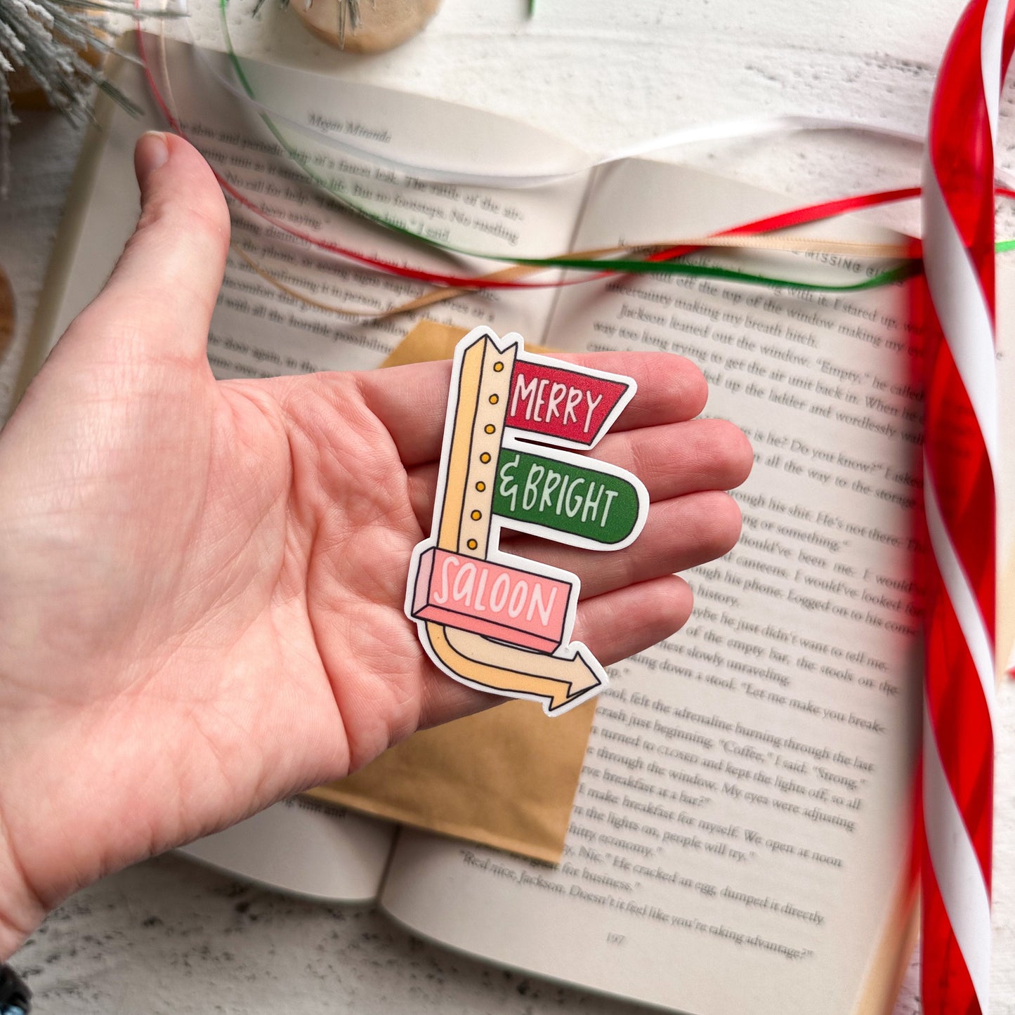 Merry and Bright Saloon Sign Sticker