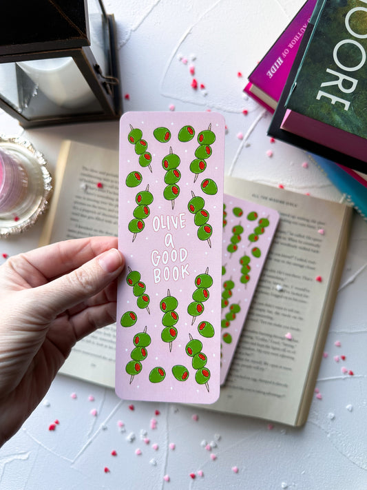 Olive a Good Book Double Sided Bookmark
