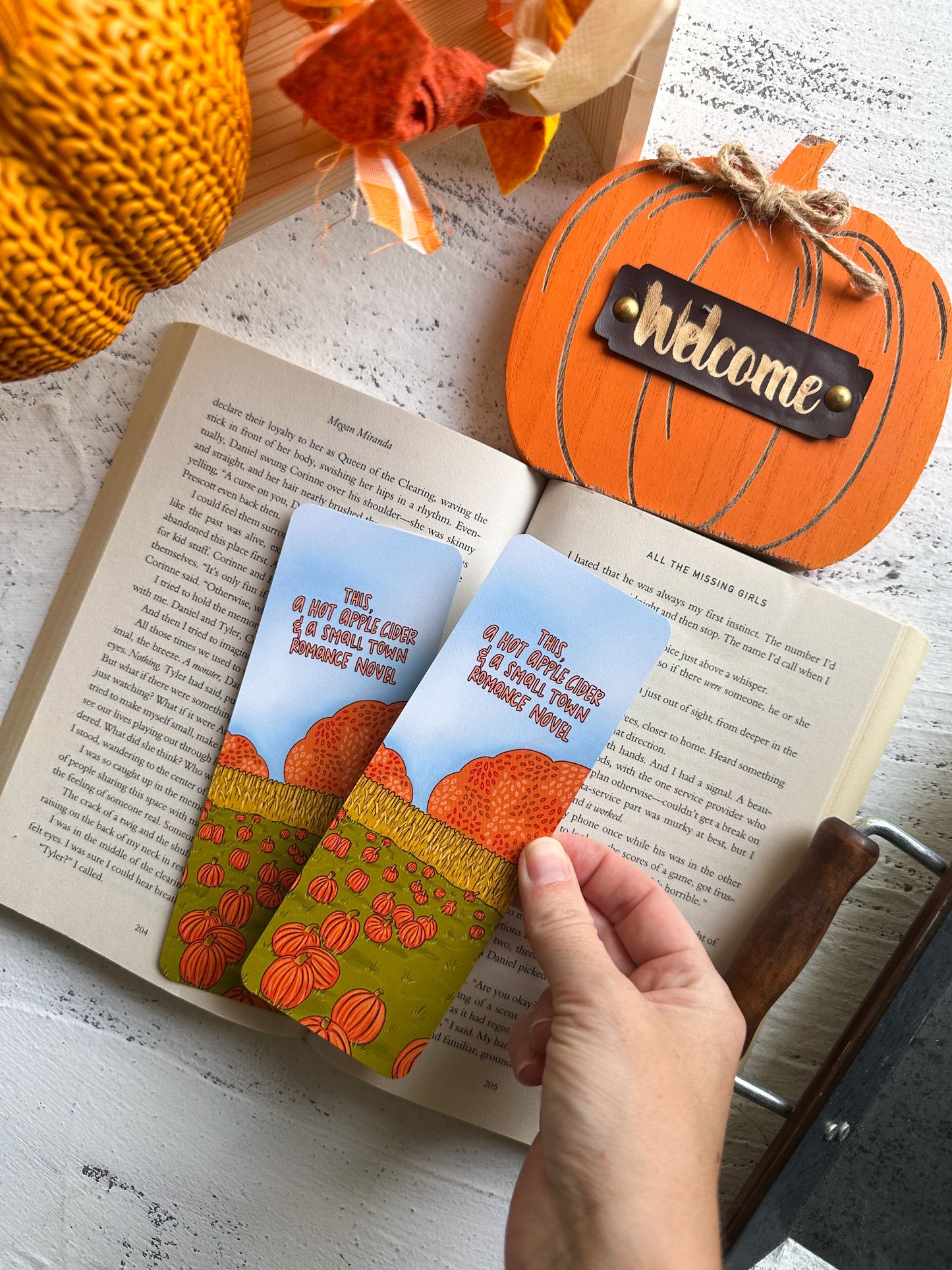 This, a Hot Apple Cider and a Small Town Romance Novel Bookmark